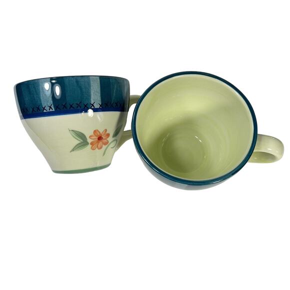 Set of 2 Pfaltzgraff Verona Coffee Cups Green Blue  Floral 16 oz Mug Cottagecore - Picture 4 of 13